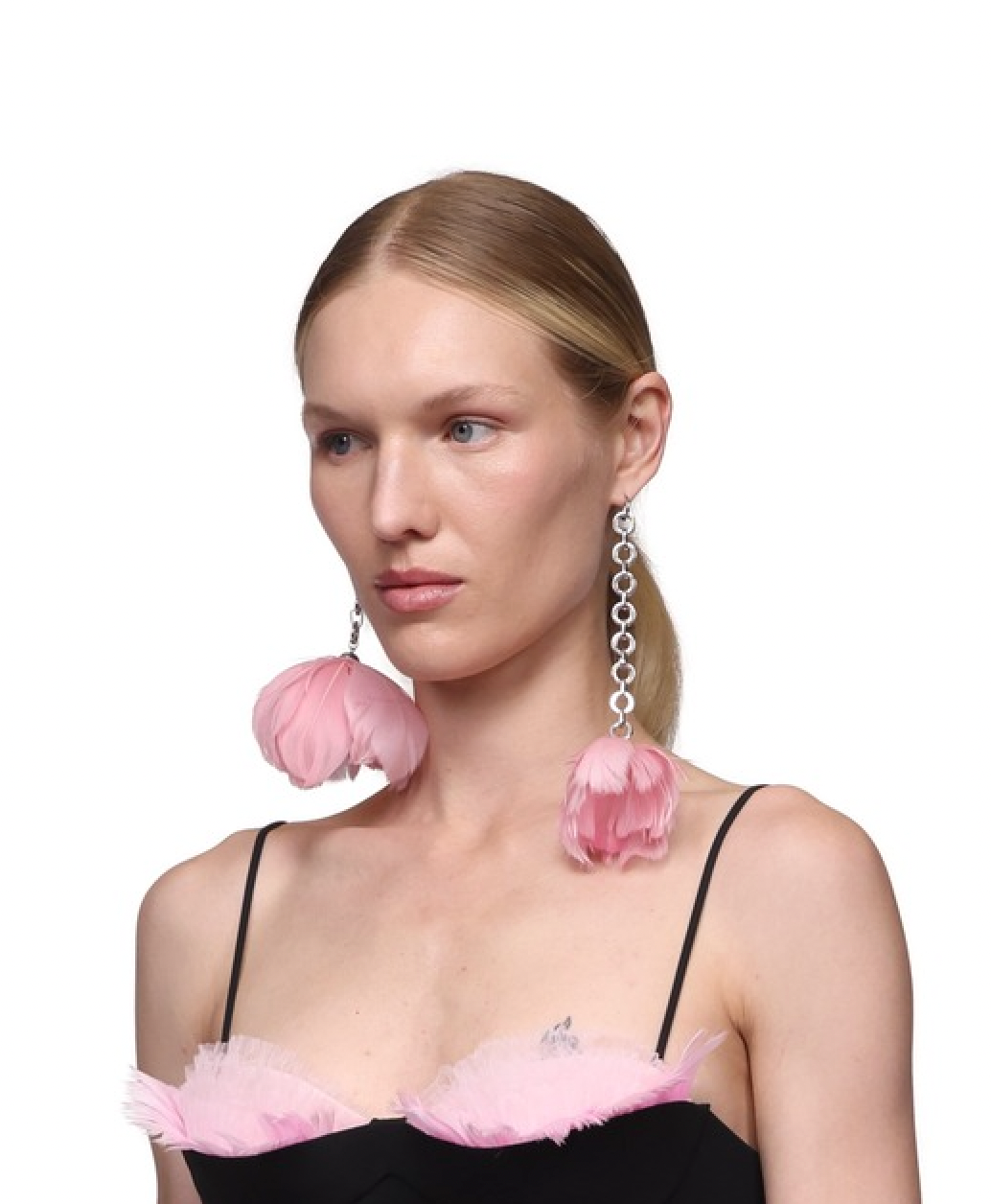 FEATHER FLOWER ASYMMETRIC EARRINGS IN PINK