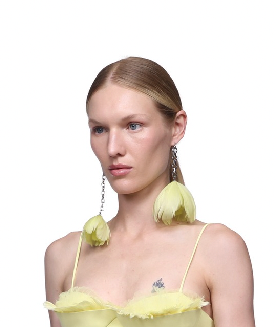 FEATHER FLOWER ASYMMETRIC EARRINGS IN YELLOW