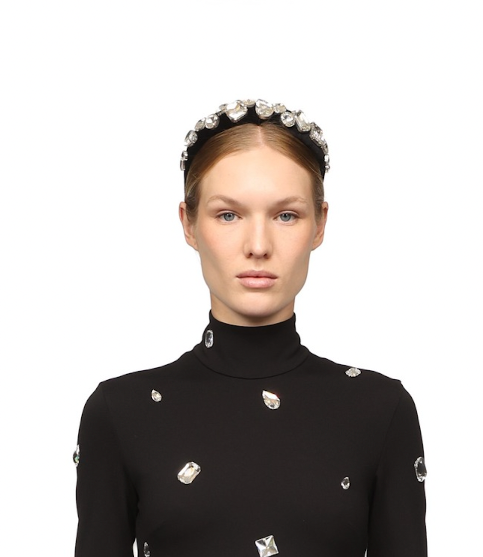 LARGE CRYSTAL EMBROIDERED VELVET HEADBAND