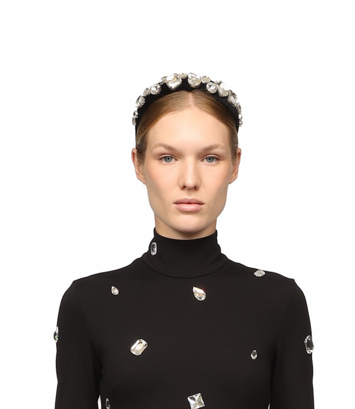 LARGE CRYSTAL EMBROIDERED VELVET HEADBAND