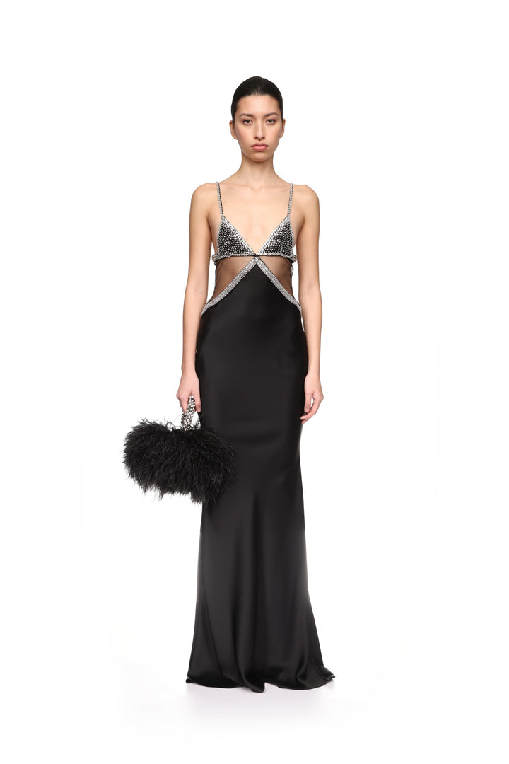 CRYSTAL EMBROIDERED BRA AND SATIN GOWN