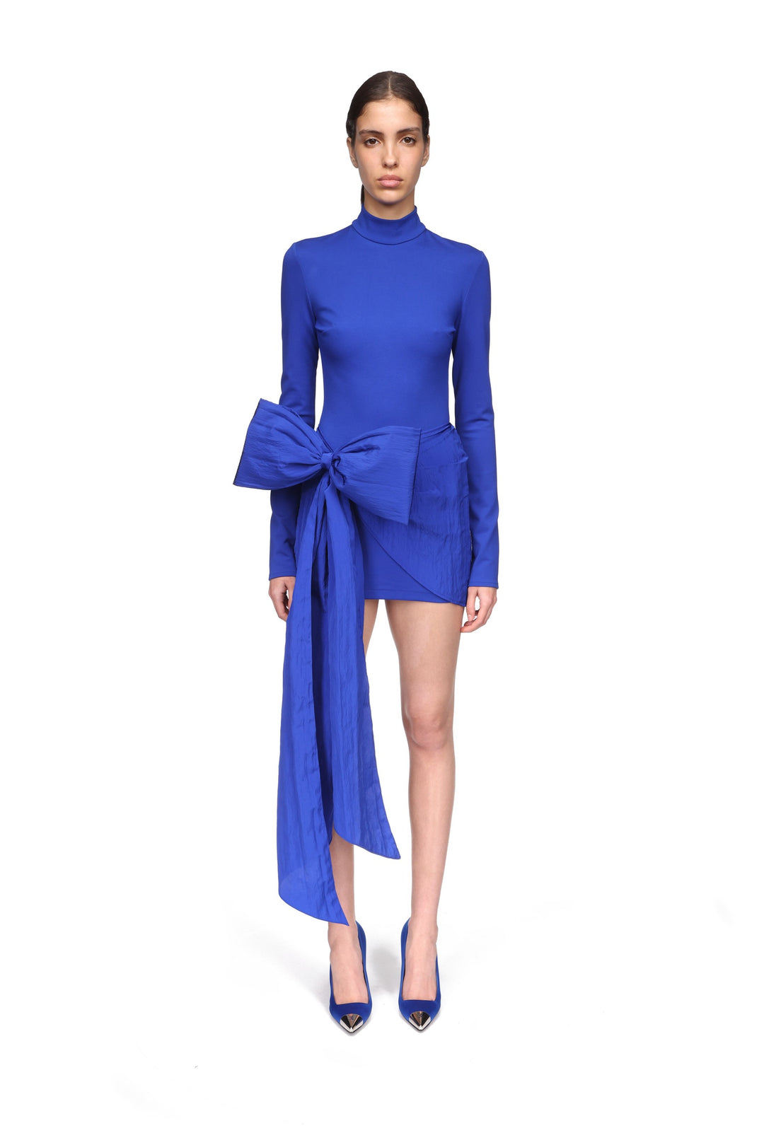 LONG SLEEVE MINI DRESS WITH OVERSIZED BOW