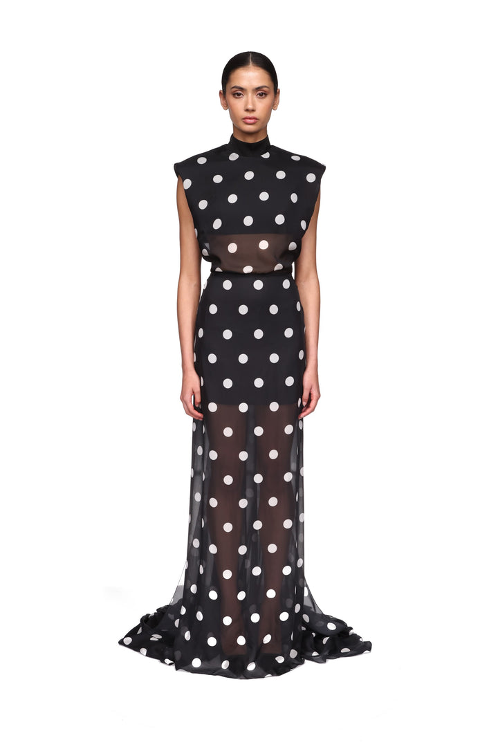 POLKA-DOT PRINTED OPEN BACK GOWN