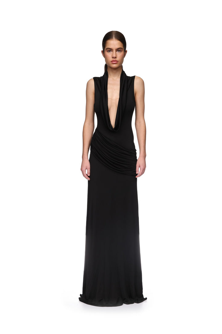 PLUNGE NECKLINE JERSEY GOWN