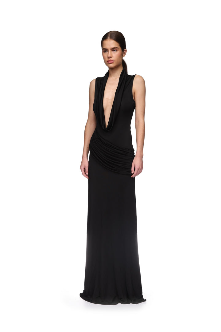 PLUNGE NECKLINE JERSEY GOWN