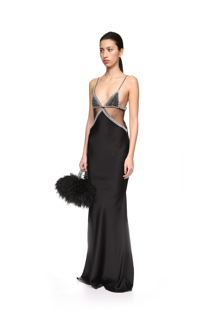 CRYSTAL EMBROIDERED BRA AND SATIN GOWN