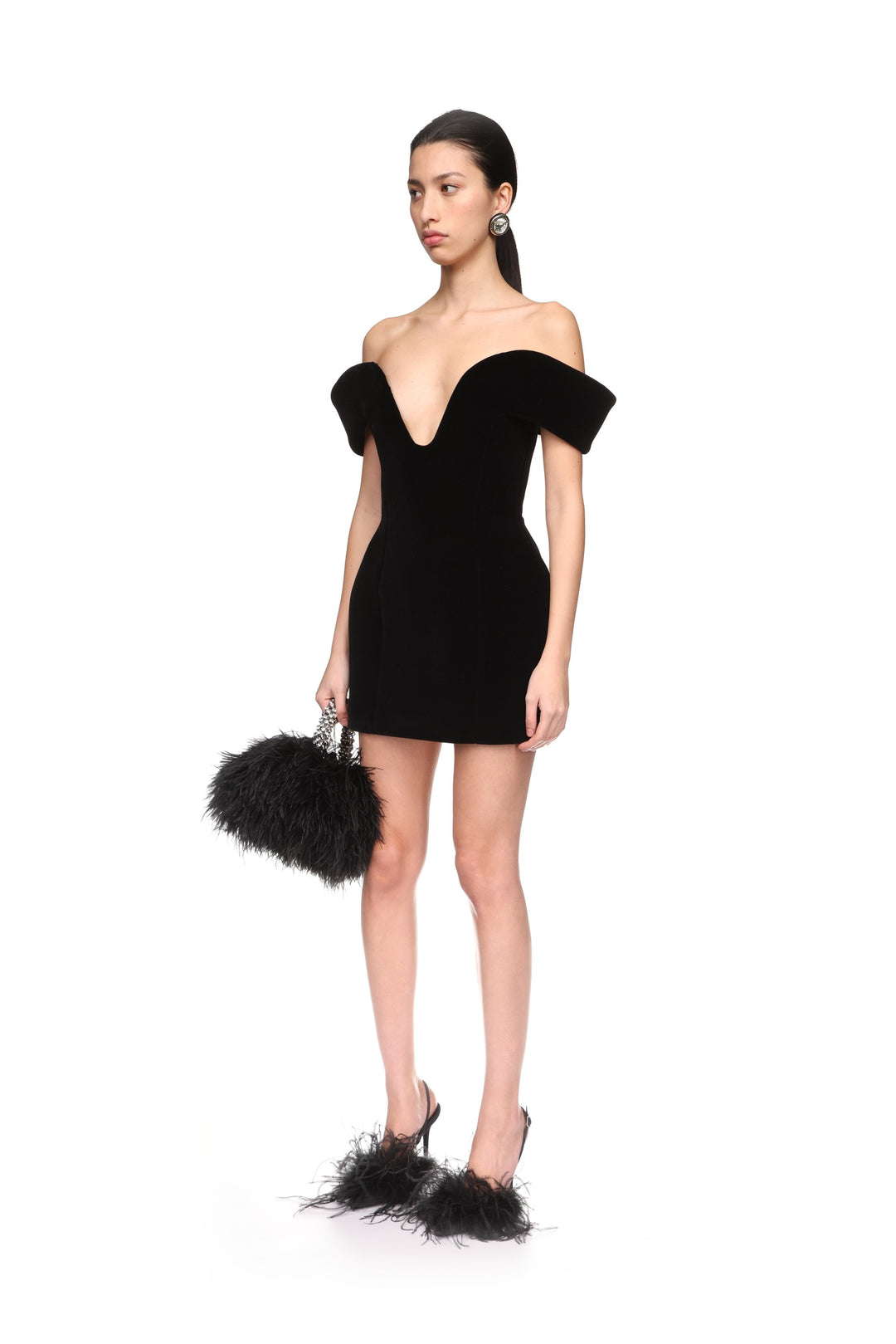 OFF THE SHOULDER VELVET MINI DRESS