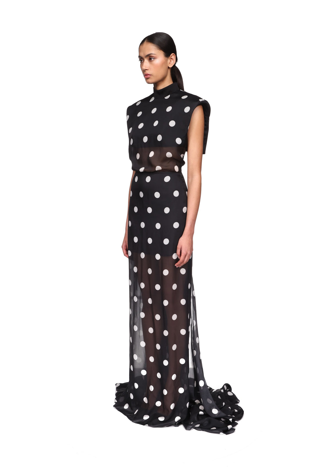 POLKA-DOT PRINTED OPEN BACK GOWN