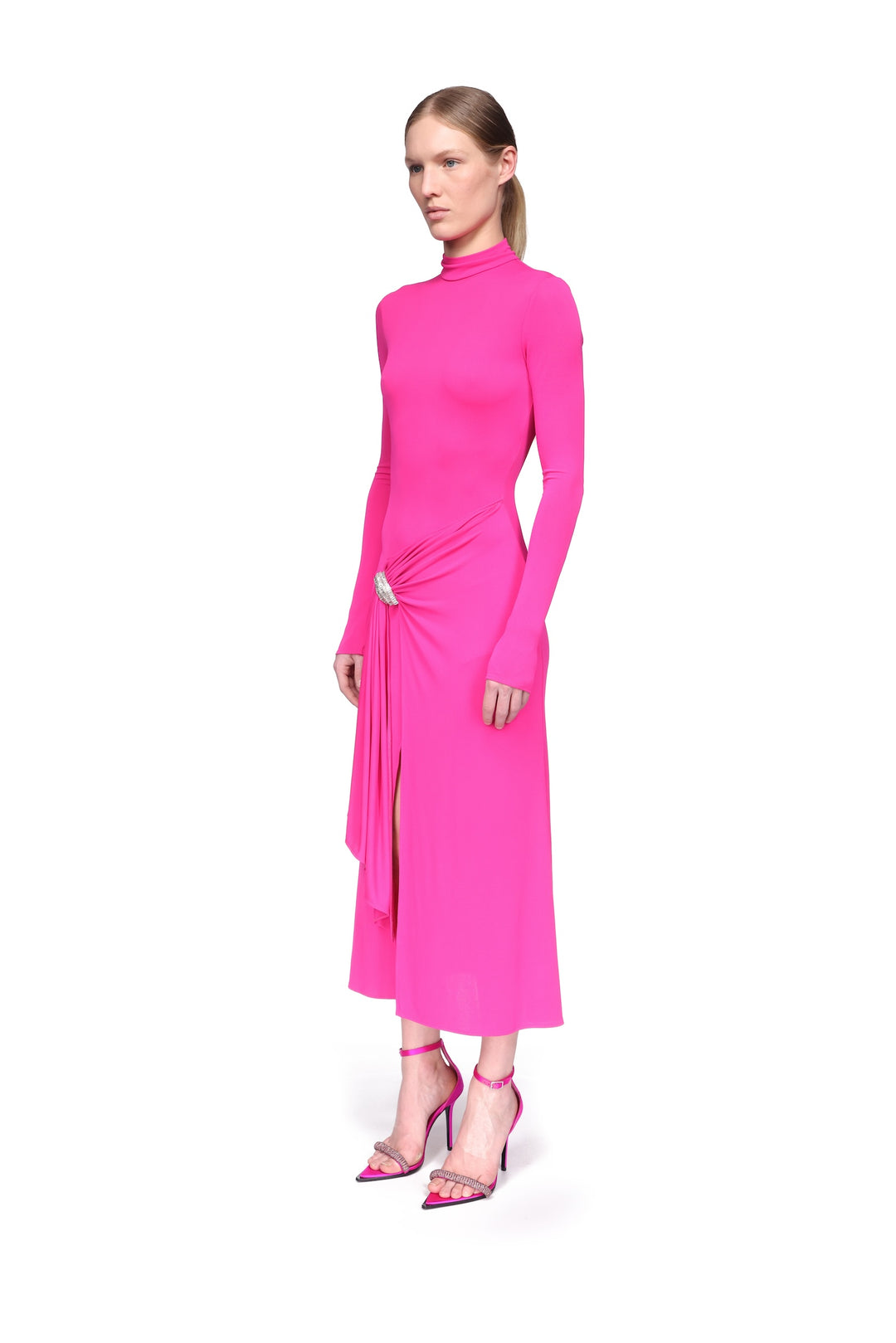 CRYSTAL ARCH AND LONG SLEEVE MIDI DRESS IN BLACK