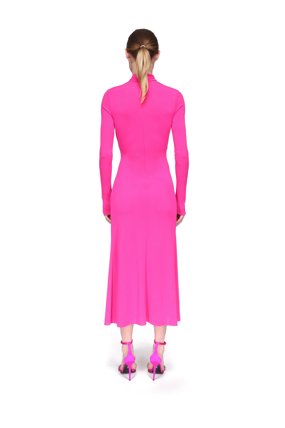 CRYSTAL ARCH AND LONG SLEEVE MIDI DRESS IN BLACK