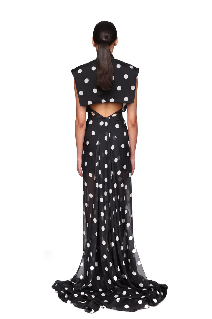 POLKA-DOT PRINTED OPEN BACK GOWN