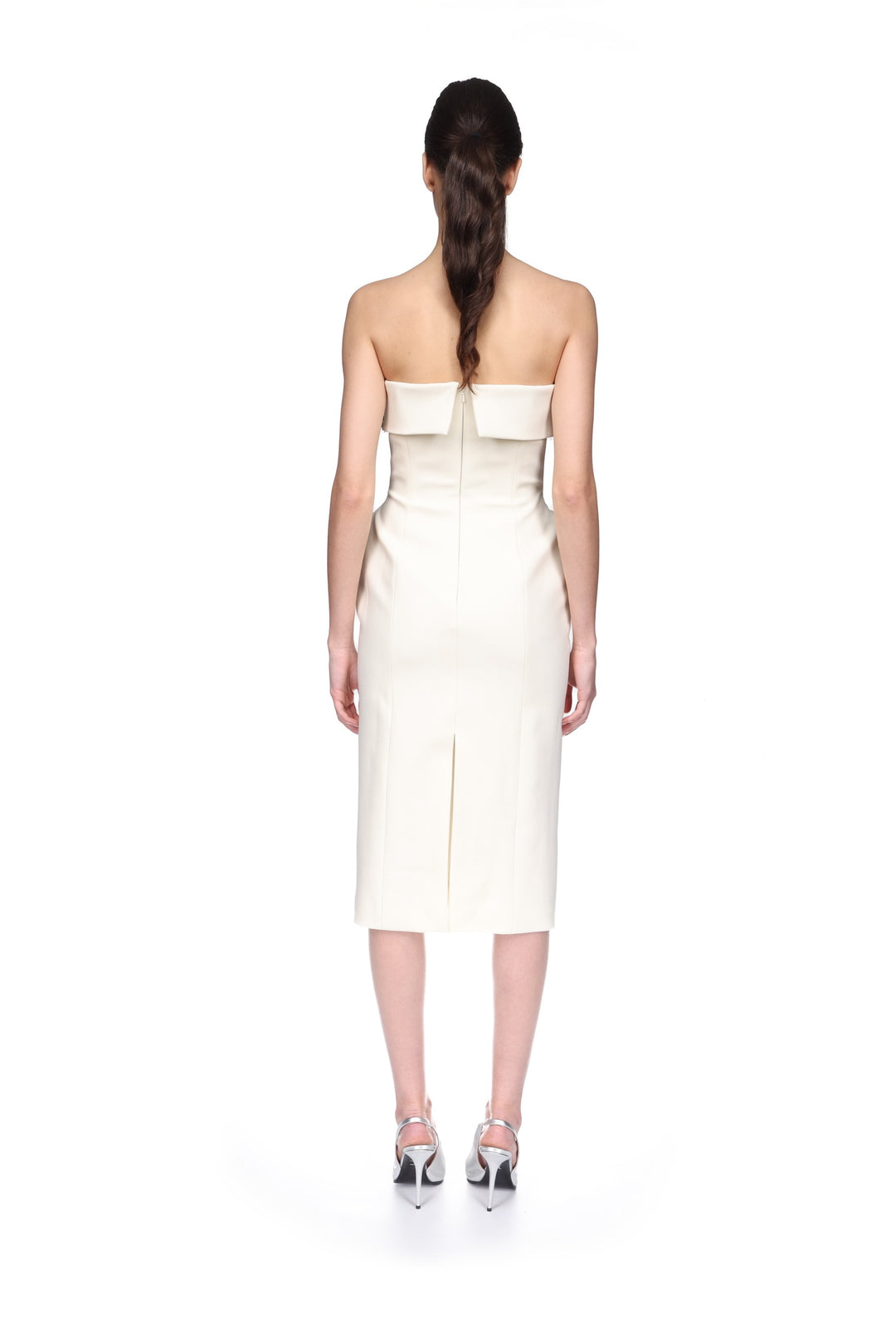 SILVER SPHERES BUST AND PADDED HIP MIDI DRESS