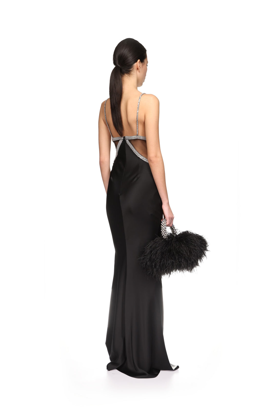 CRYSTAL EMBROIDERED BRA AND SATIN GOWN