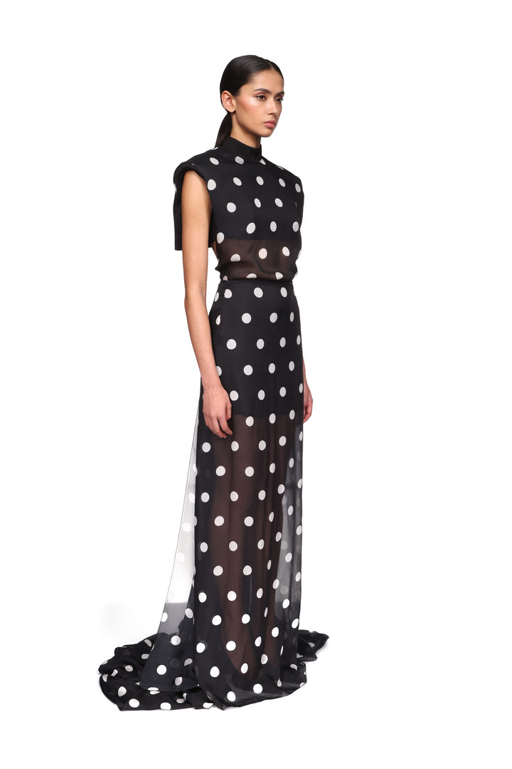 POLKA-DOT PRINTED OPEN BACK GOWN