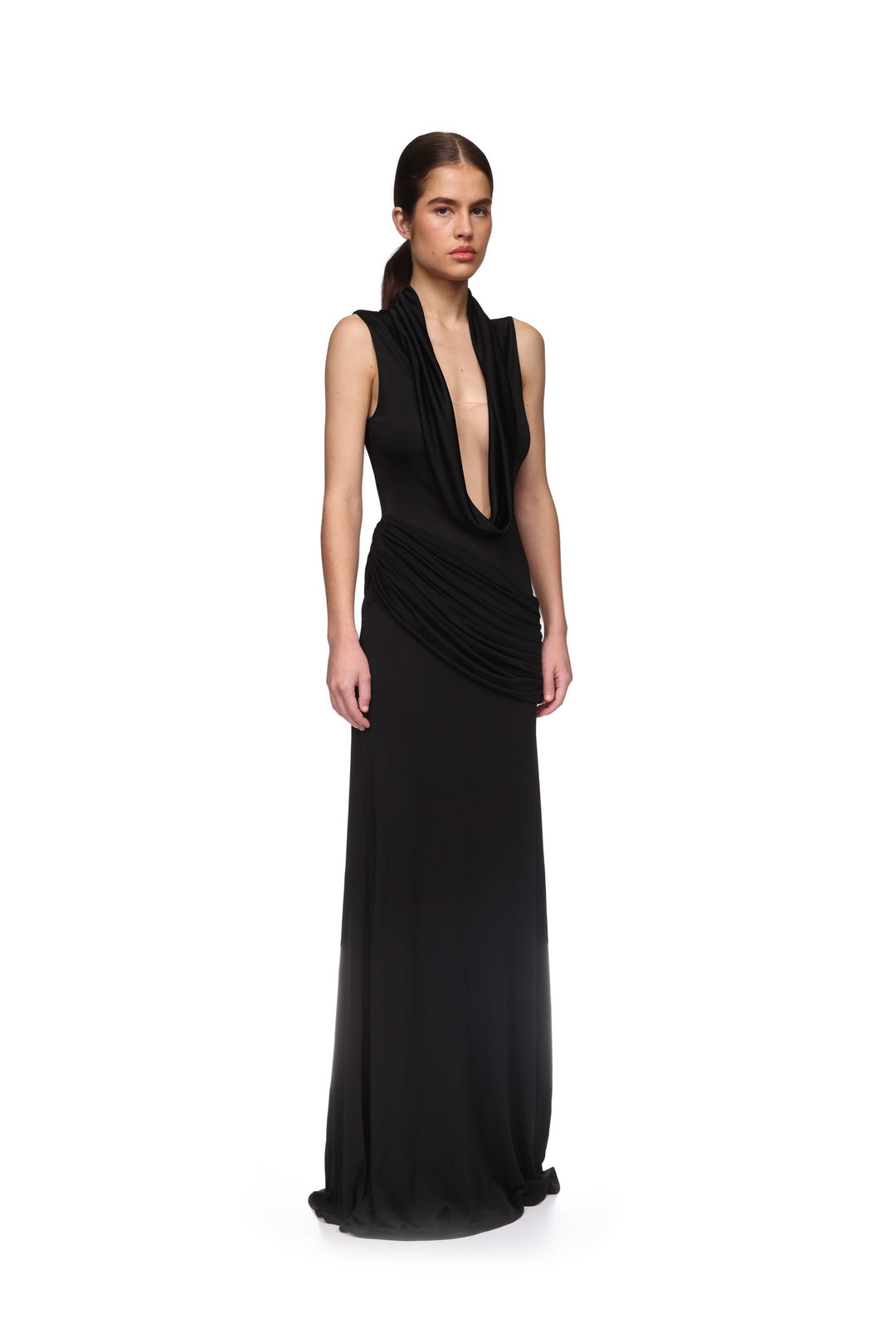 PLUNGE NECKLINE JERSEY GOWN