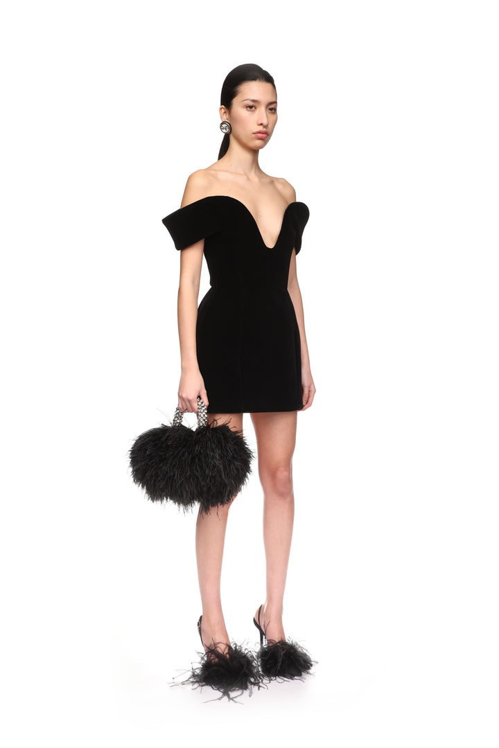 OFF THE SHOULDER VELVET MINI DRESS