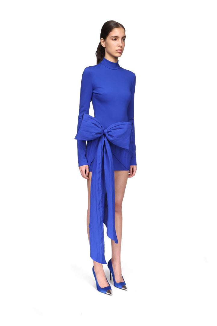 LONG SLEEVE MINI DRESS WITH OVERSIZED BOW