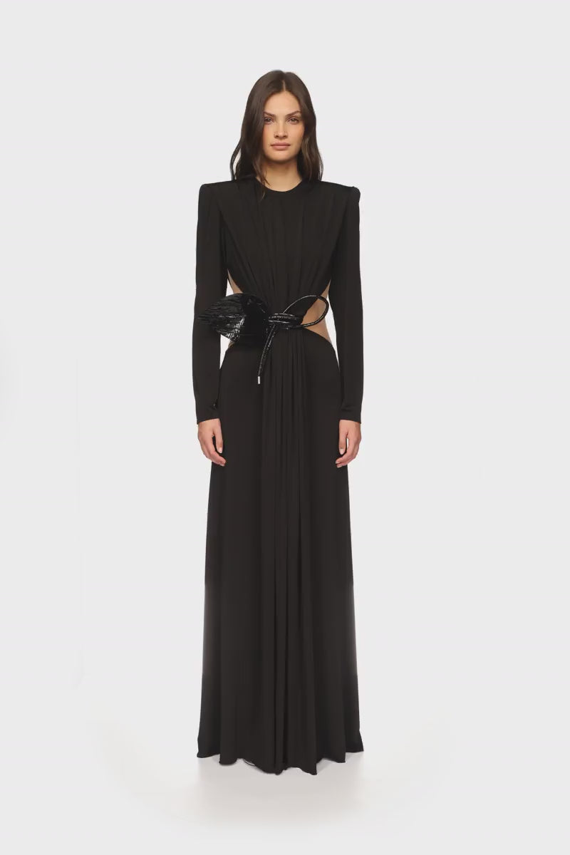 LEATHER LEAF AND SIDE CUT-OUT GOWN