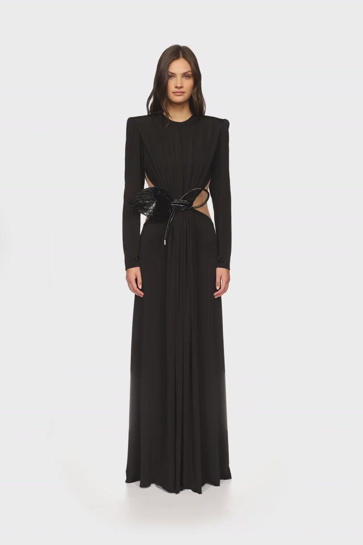 LEATHER LEAF AND SIDE CUT-OUT GOWN