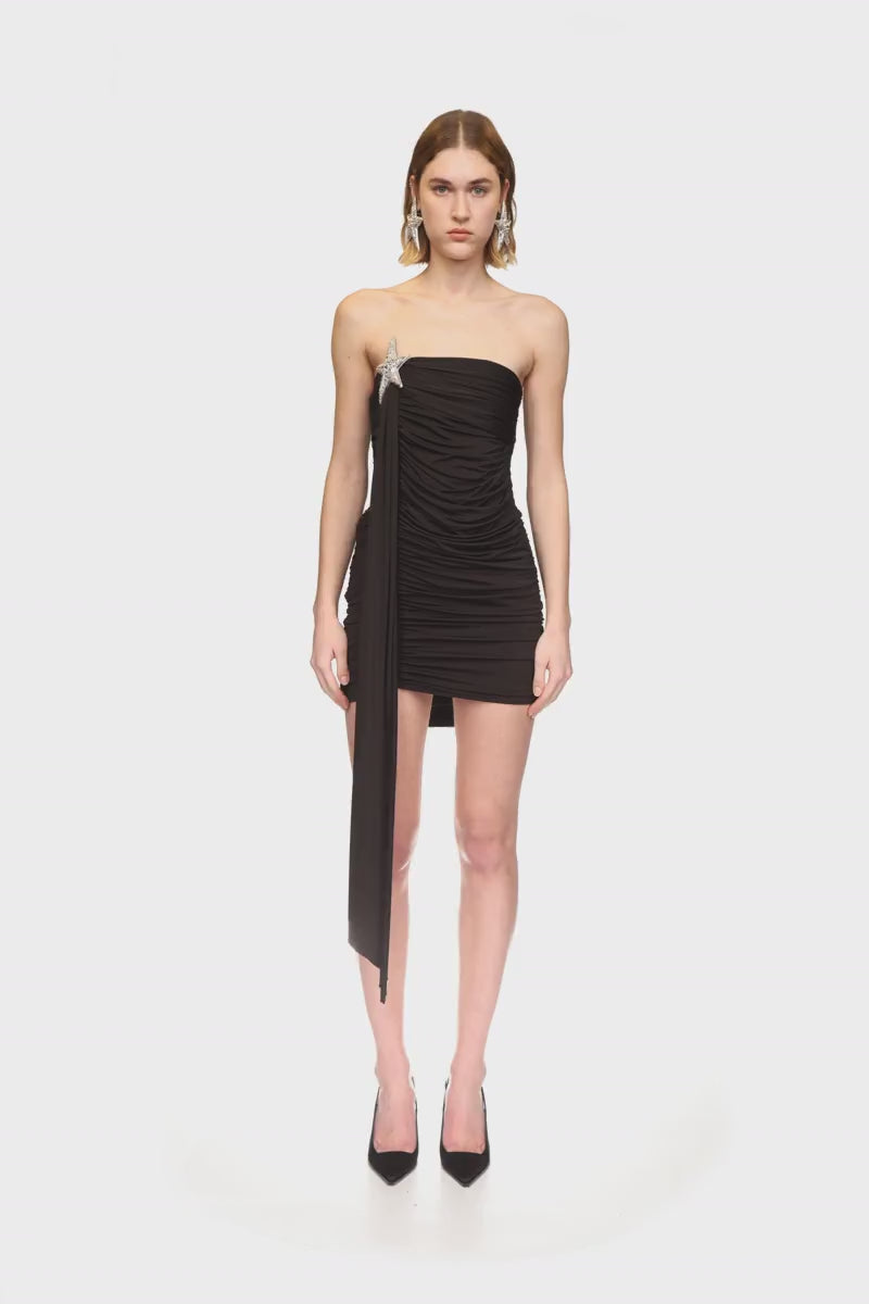 CRYSTAL STAR DRAPED MINI DRESS