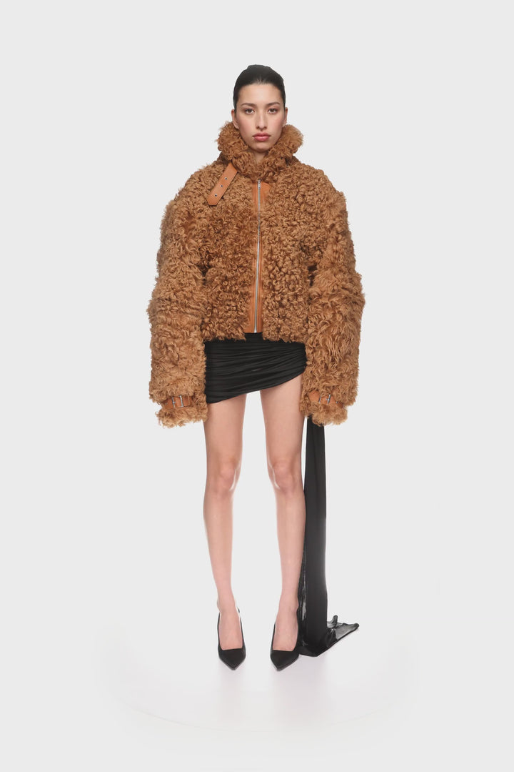 BROWN CURLY SHEARLING JACKET