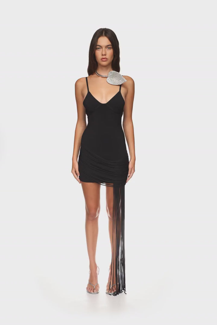 FRINGE DRAPING CAMI MINI KNIT DRESS