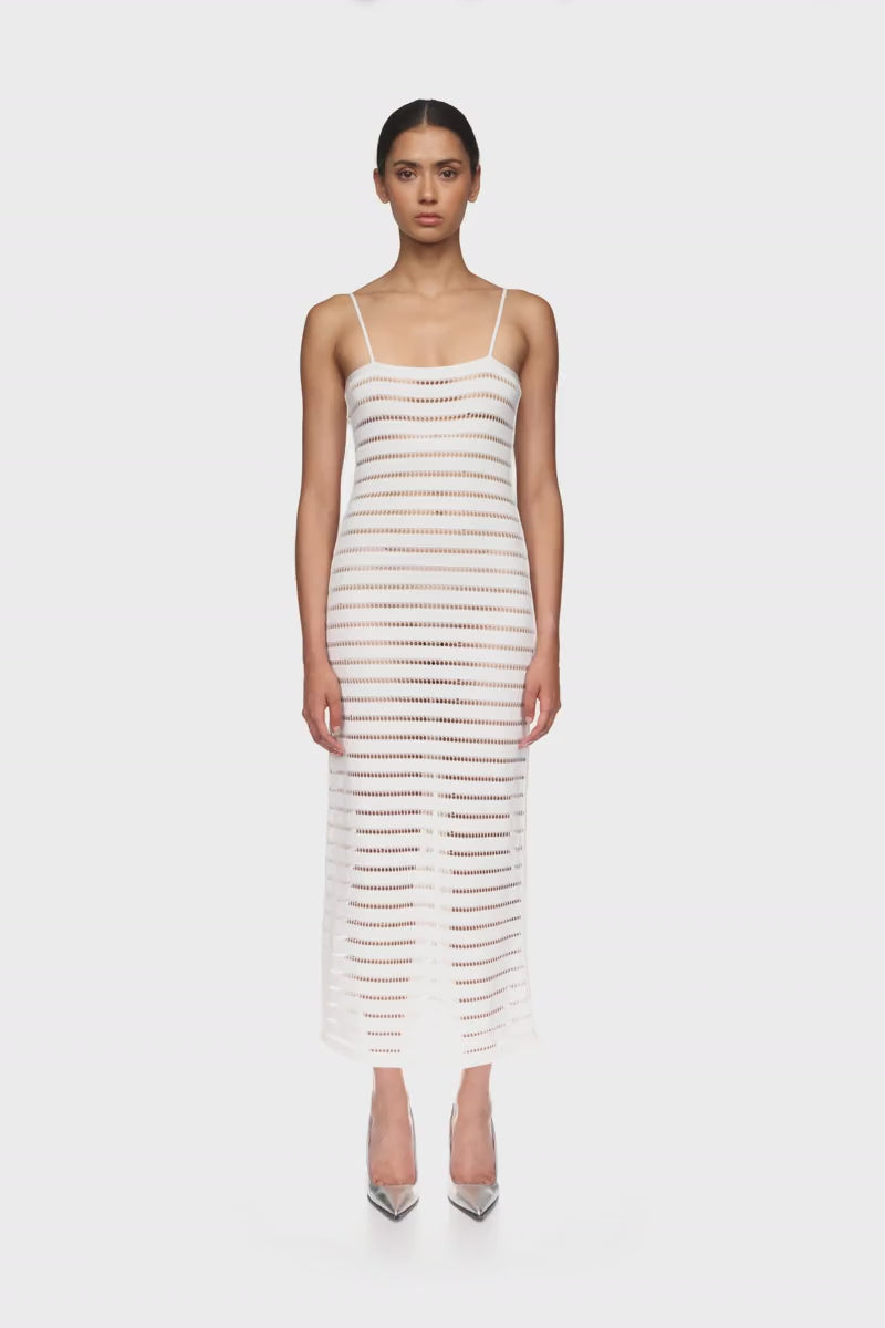 STRIPED CUTOUT KNIT MIDI DRESS