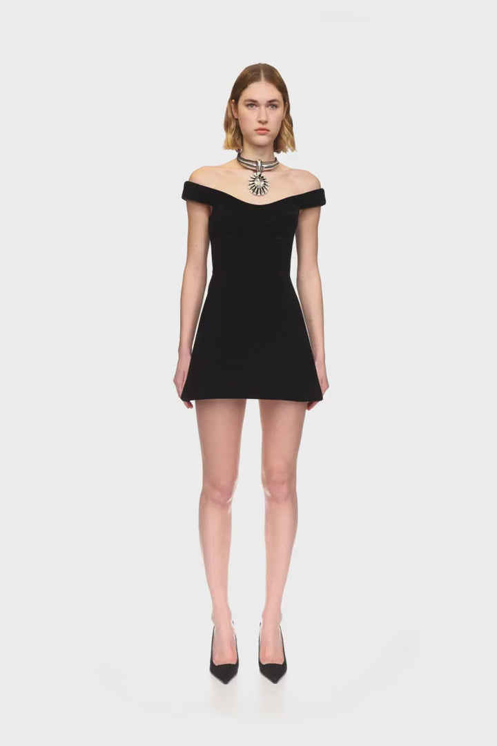 OFF SHOULDER MINI VELVET DRESS
