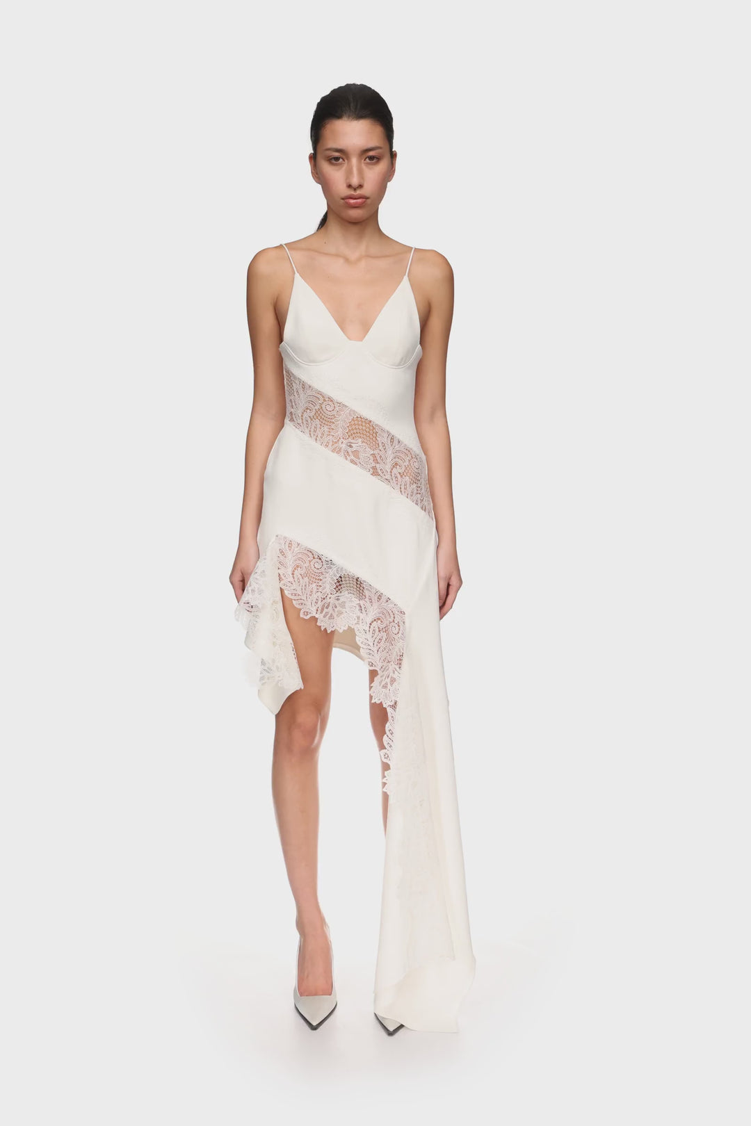 ASYMMETRIC LACE INSERT DRESS