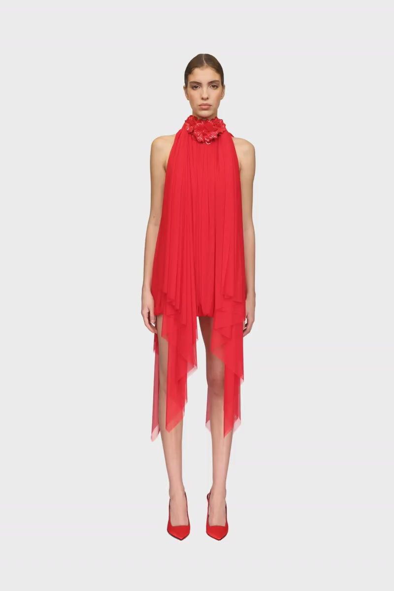3D FLOWER AND DRAPE MINI DRESS