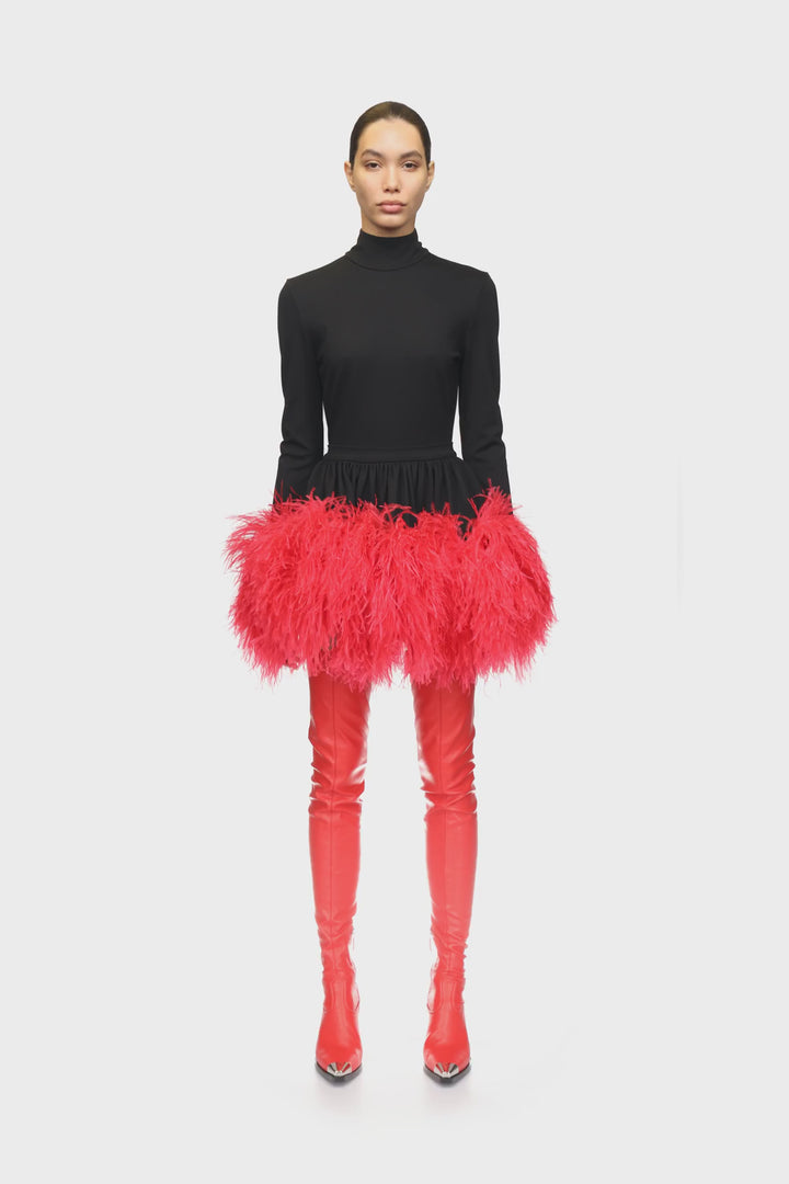 OPEN BACK LONG SLEEVES FEATHER HEM MINI DRESS