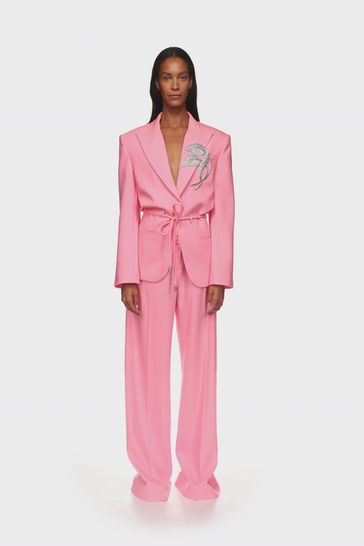 CRYSTAL LEAF TIE WAIST JACKET IN PINK