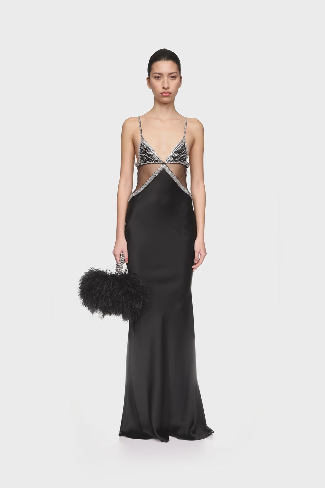 CRYSTAL EMBROIDERED BRA AND SATIN GOWN