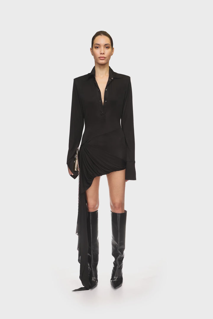 FRONT DRAPE SKIRT POLO SHIRT DRESS