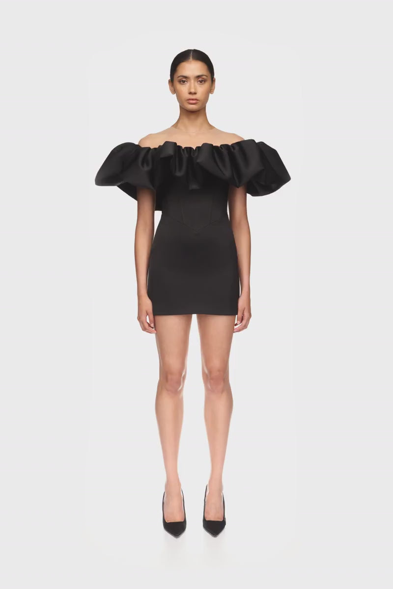 PUFF TOP DETAIL SATIN MINI DRESS