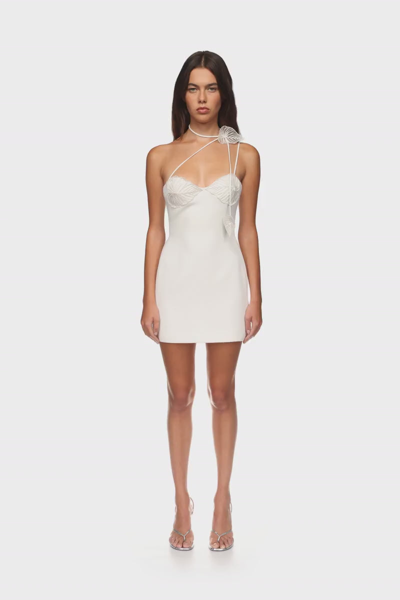 THREAD LEAF EMBROIDERY MINI DRESS