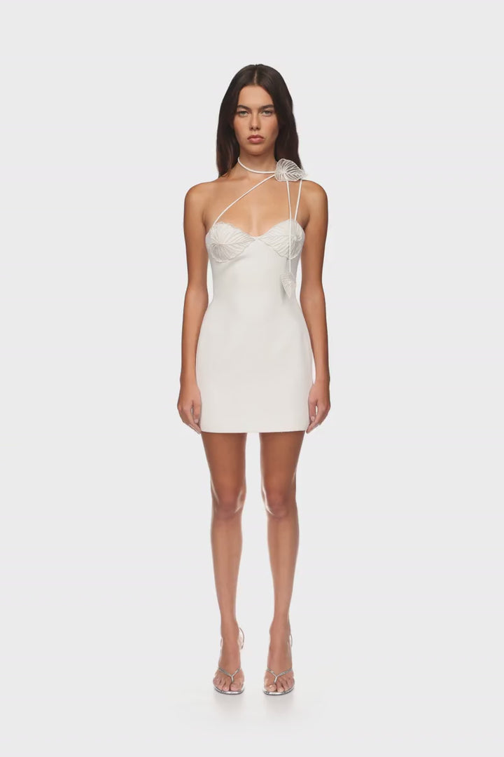 THREAD LEAF EMBROIDERY MINI DRESS
