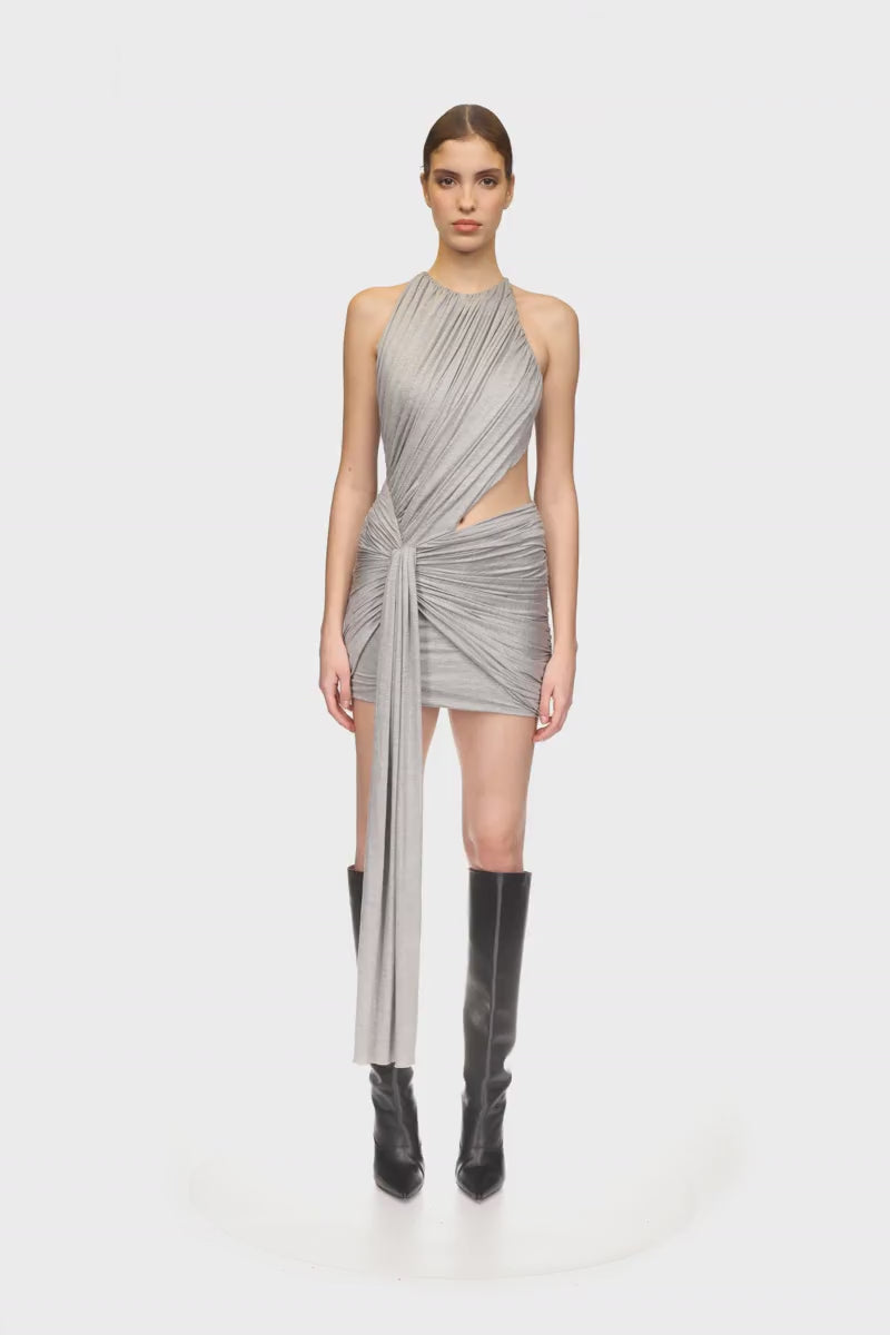 GATHERED MINI DRESS WITH SIDE CUTOUT