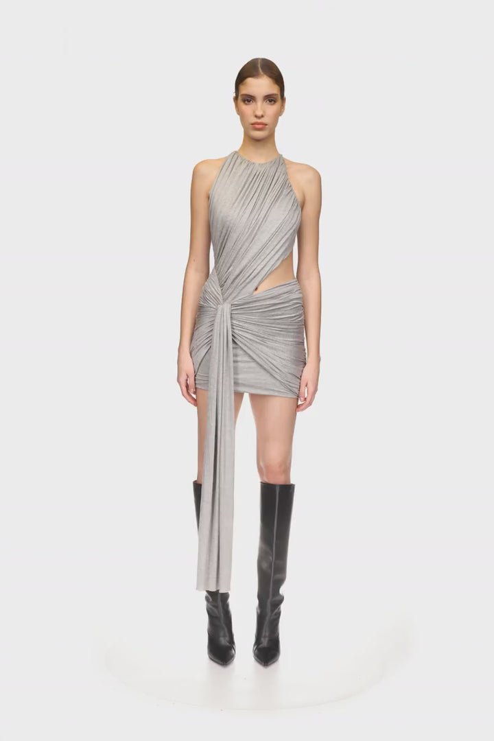 GATHERED MINI DRESS WITH SIDE CUTOUT