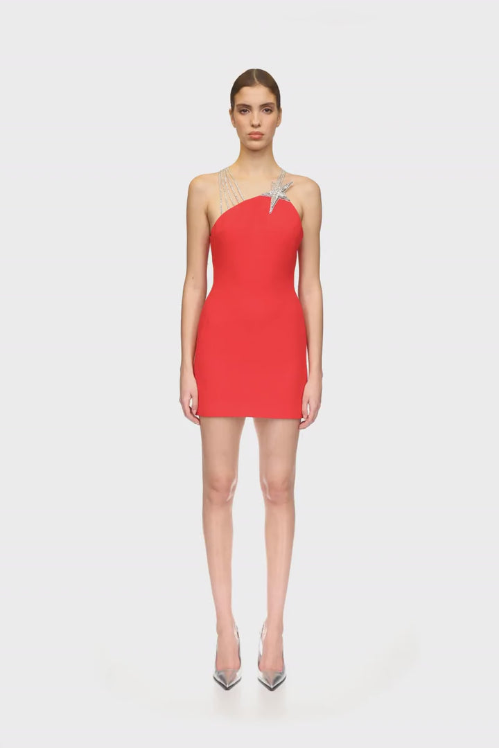 CRYSTAL STAR AND STRAPS MINI DRESS