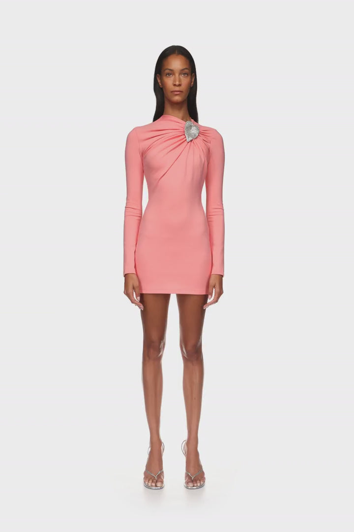 CRYSTAL LEAF AND RUCHED DETAIL MINI DRESS