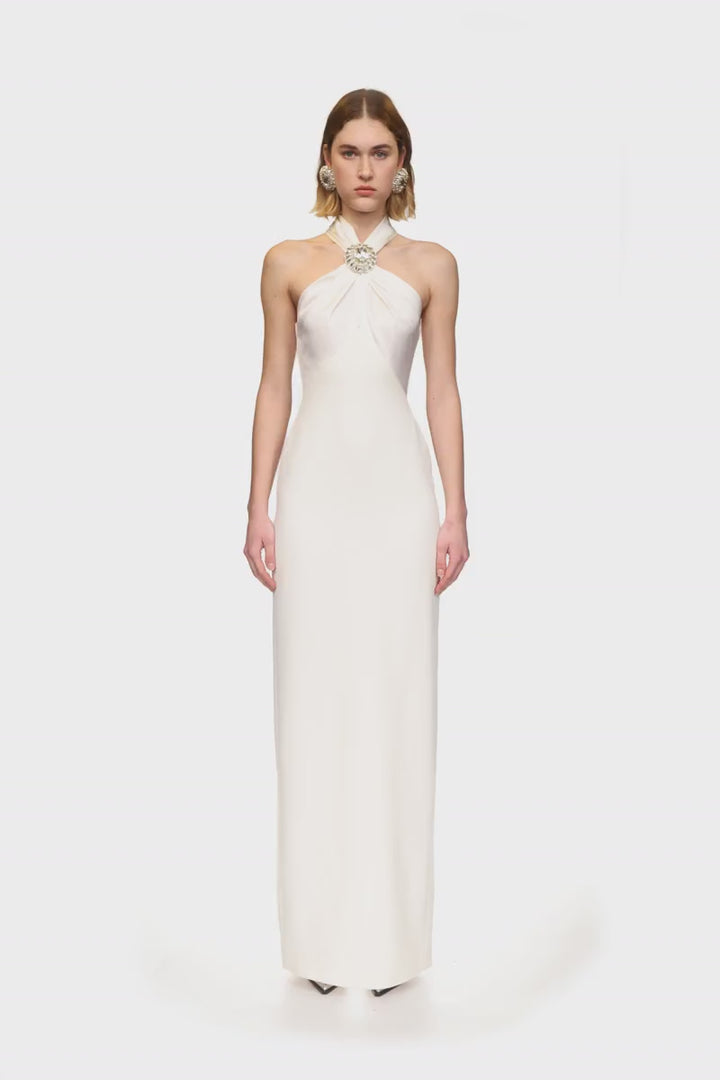 CRYSTAL PENDANT HALTERNECK GOWN