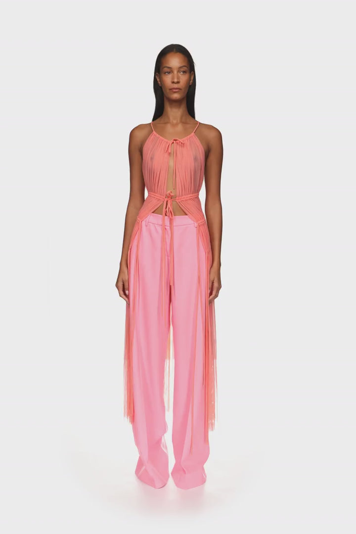 RUCHED HALTERNECK MESH TOP