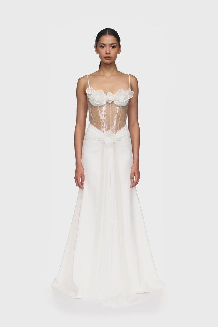 3D LACE FLOWER AND CORSET GOWN