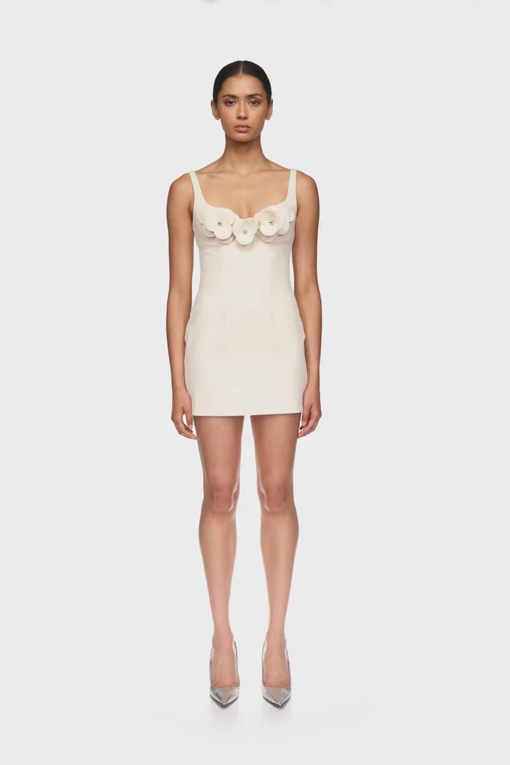 3D FLOWER DENIM MINI DRESS