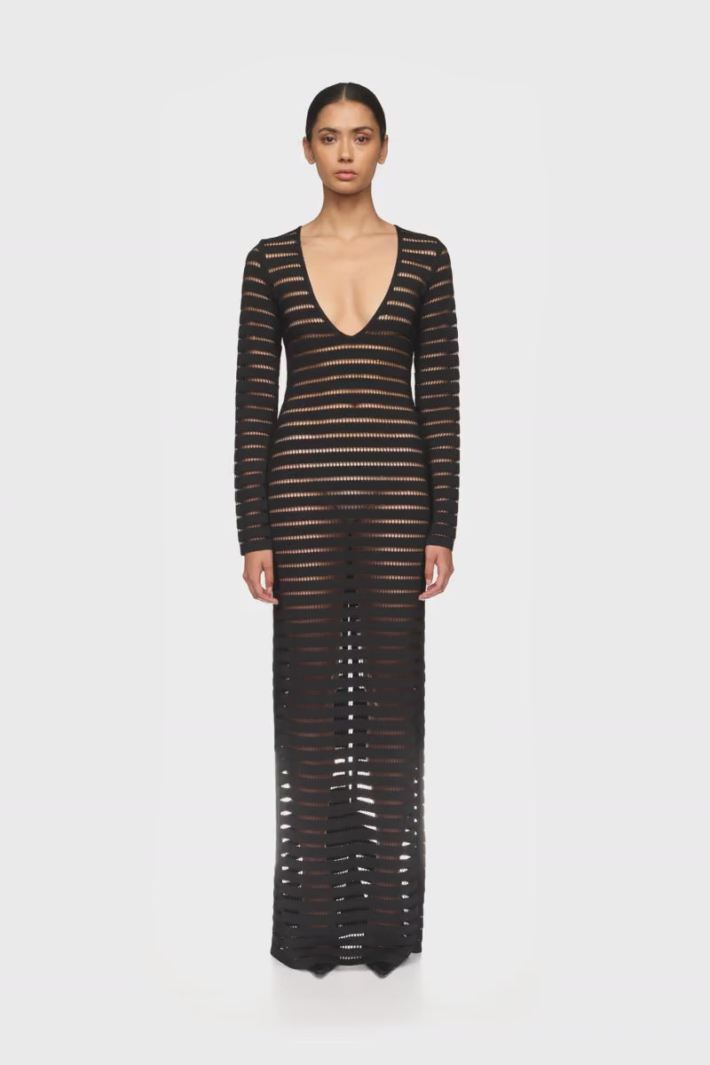 STRIPED CUTOUT KNIT GOWN