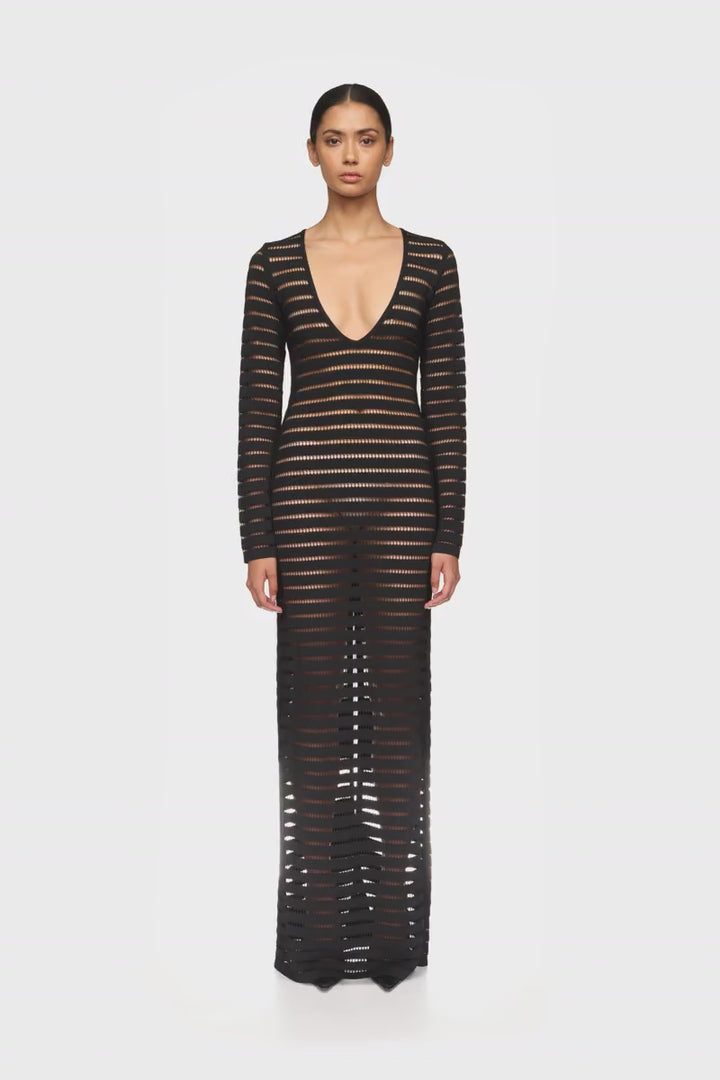 STRIPED CUTOUT KNIT GOWN