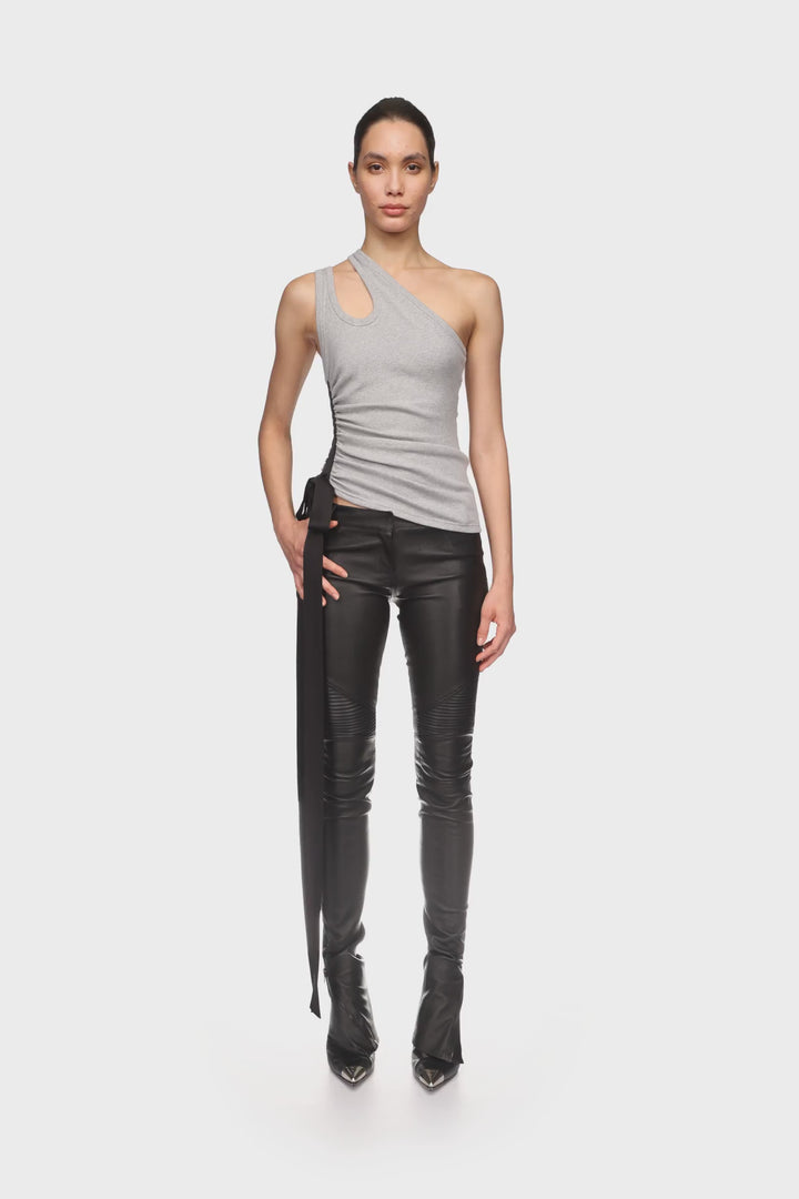 RUCHED SIDE AND SATIN BOW TOP IN GREY