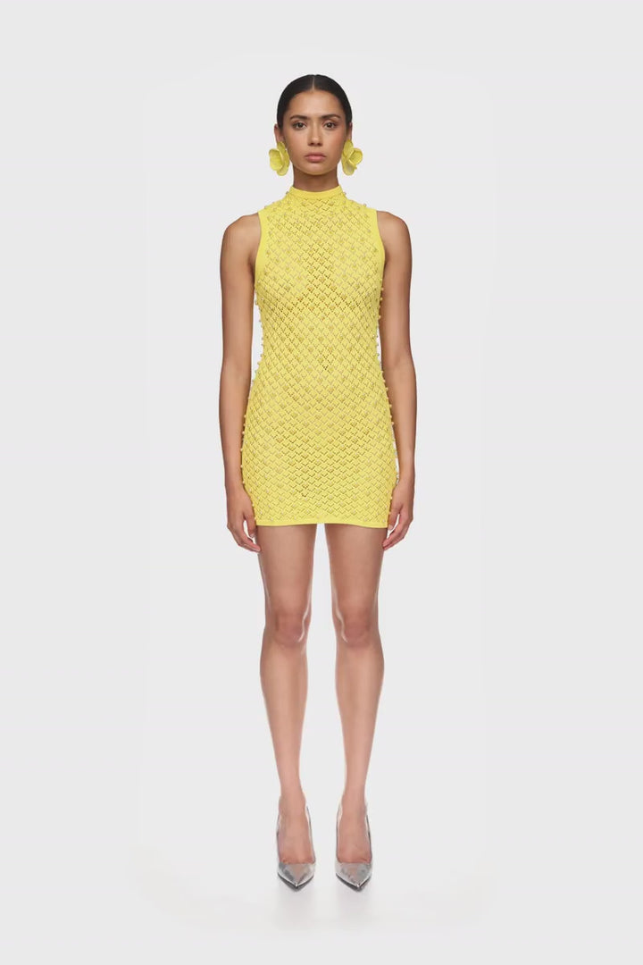 PEARL EMBELLISHED KNIT MINI DRESS