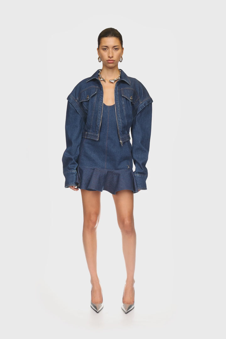 CAP SLEEVE CROPPED DENIM JACKET